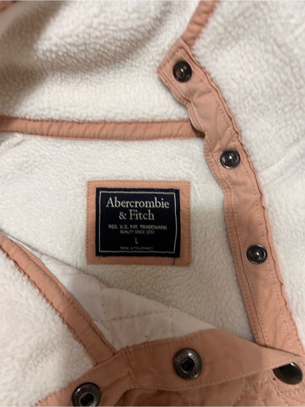 Abercrombie & Fitch Cream Fleece Pullover with Blush Trim - Picture 3 of 4